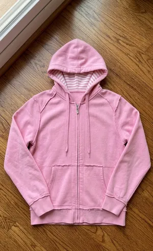 Cotton Candy Pink Raw Seam Zip-Up Hoodie thumbnail 4