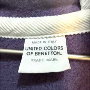 United Colors of Benetton Hooded Wool Coat Purple Plaid Women’s 38 thumbnail 5