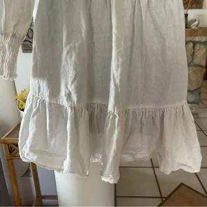 Zara linen blend dress long sleeve white ivory size M smocked ruffle thumbnail 8