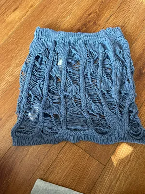 Petite Mineral Blue Crochet Knit Mini Skirt thumbnail 3