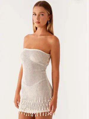 NWT Peppermayo Carpe Diem Crochet Mini Dress in Ivory, Size S/M thumbnail 7