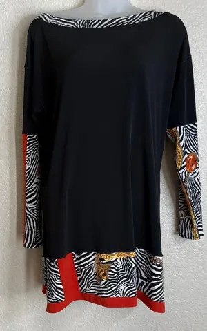 Eva Varro Womens S‎ Black Zebra Tunic Blouse Long Sleeve Bee Ladybug Career Chic thumbnail 1