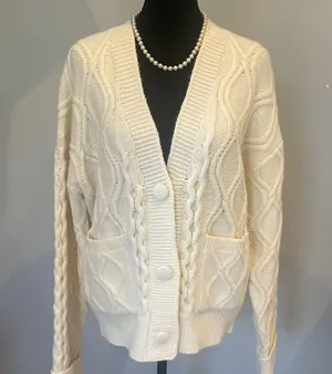 Cream Cable Knit Cardigan Sweater oversized medium nasty gal like new thumbnail 1