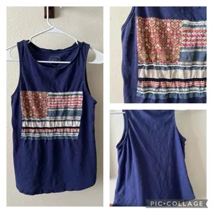 Lucky Brand Patriotic Flag Tank Top Medium Blue Americana 4th of July Cotton thumbnail 5