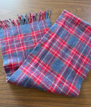 James‎ Pringle Weavers Wool Scarf Blue Red Plaid Tartan Made in Scotland Fringe thumbnail 1