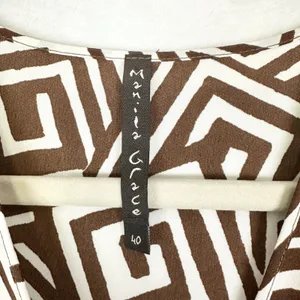 Manila Grace Maxi Dress Size 40 US Small Pleated Geometric Split Hem Brown thumbnail 7