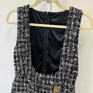 Storets Tweed Skort Romper Gold Button Double Breasted Sleeveless Pinafore Dress thumbnail 3
