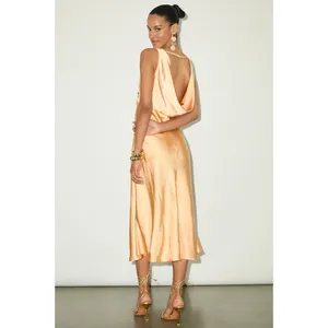 NEW Lulus Incredible Love Light Orange Satin Cowl Back Midi Slip Dress Size L thumbnail 3