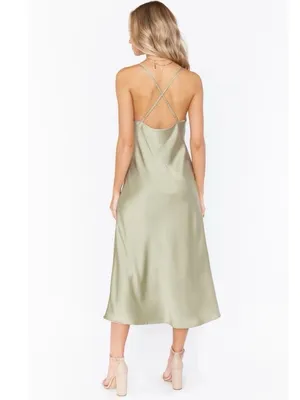 Show Me Your Mumu Verona Cowl Moss Green Luxe Satin Midi Bridesmaid‎ Dress thumbnail 3