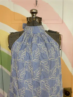 English Factory Blue Striped Embroidered Halter Ruffle Mini Dress Sz XS 🧡🎀 thumbnail 4