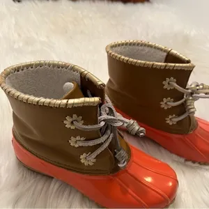 Jack Rogers Women's Size 6 Chloe Classic Rain Boot Tan Coral Lined Rubber thumbnail 4