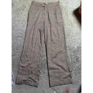 John Galt California Plaid Wide Leg Trousers Brown Red Check Pink Button 32W thumbnail 2