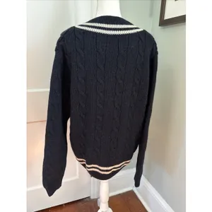 Brandy Melville Varsity Navy V-Neck Nikki Sweater Wool Blend Academia Medium thumbnail 2