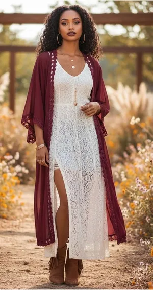 LulaRoe Chloe wine boho chiffon open duster thumbnail 1