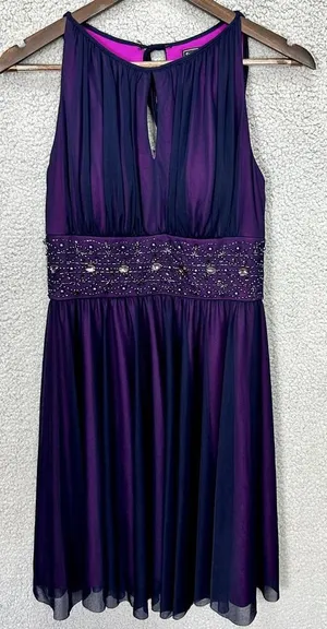 Jessica Howard Babydoll‎ Dress 6P Purple Mesh Overlay Rhinestone Fairy Y2K HOCO thumbnail 1
