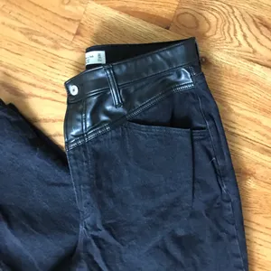 Abercrombie Relaxed Black Jeans with Faux Leather Detail thumbnail 3