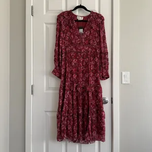 Sachin & Babi Ronnie Long Sleeve VNeck Ruffle Printed Midi Dress Size 4 Pink NWT thumbnail 3