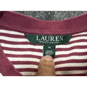 LAUREN Ralph Lauren Lace-Up Corset Henley Red & White Striped Long Sleeve M thumbnail 6