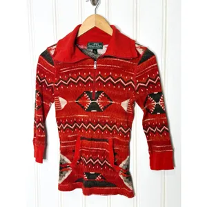 Lauren Ralph Lauren Active Red Southwestern Quarter Zip Cotton Pullover Small thumbnail 4