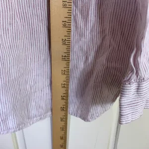 J. Jill Womens Small Linen Button Down Shirt Striped White Burgundy Long Sleeve thumbnail 6