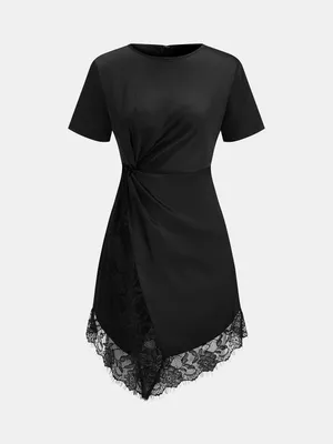 Commence black Short Sleeve Twist Waist Lace Hem Mini Dress Small NWT thumbnail 2