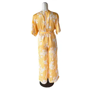 NWT FAVLUX Fashion silky/Chiffon Fabric Yellow Floral Jumpsuit thumbnail 8