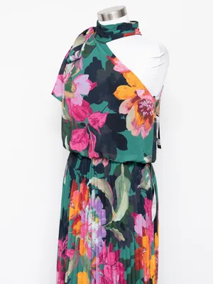 XSCAPE - Gia Floral Print Pleated Chiffon Halter Maxi Dress thumbnail 10