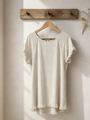 Umgee Cream Fringe Short Sleeve Swim Coverup Dress thumbnail 2
