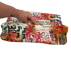 Graffiti Print‎ Quilted Shoulder Bag Women Large Multicolor Excellent Streetwear thumbnail 5