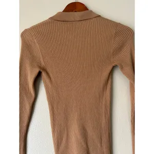 LOFT Tan Collared Ribbed Long Sleeve Top Size XS thumbnail 6