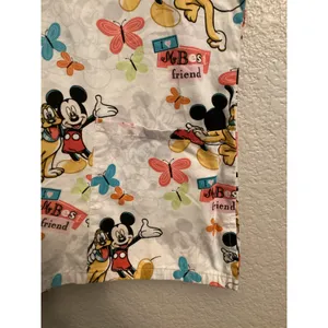 Disney Mickey & Pluto "My Best Friend" Butterfly V-neck Nurse Scrub Top M thumbnail 3