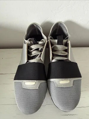 Balenciaga Race Runner Sneakers Women 37 Gray Silver Black Suede Mesh Shoes thumbnail 2