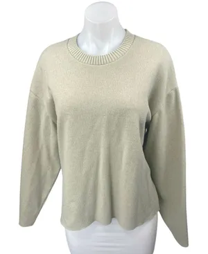 Zara Women's Cream Beige Knit Long Sleeve Crew Neck Sweatshirt Sweater Top Sz L thumbnail 1