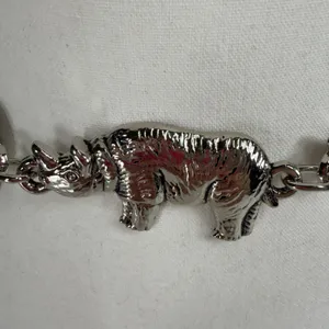 Boho Festival Chain Belt Silver Rhinoceros Safari Animal Statement Y2K Style thumbnail 3