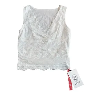 Cider Women's S Lace Tank Top Crop White Plunge Neck‎ Y2K Coastal Romantic NWT thumbnail 2