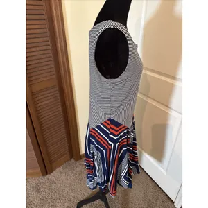 Maeve Anthropologie Cameron Striped Blue White Asymmetrical Swing Dress Size M thumbnail 4