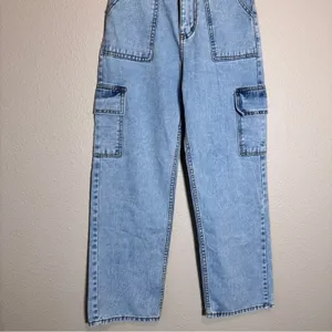 On The Way Blue Wide Leg Cargo Jeans Womens M Casual Denim thumbnail 8