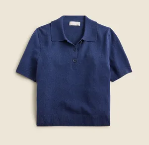 J. Crew Navy Short-Sleeve cashmere Polo Sweater thumbnail 1