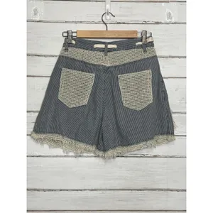 POL Crochet Drawstring Shorts Small Blue White Denim Cotton thumbnail 3