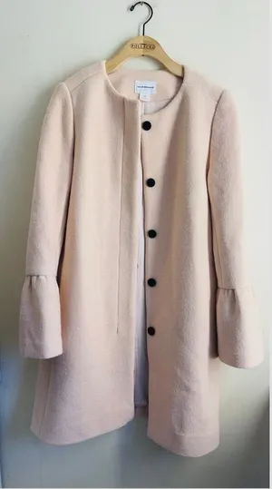 Club Monaco Blush Pink Wool Blend A Line Long Coat Bell Sleeve Large thumbnail 1