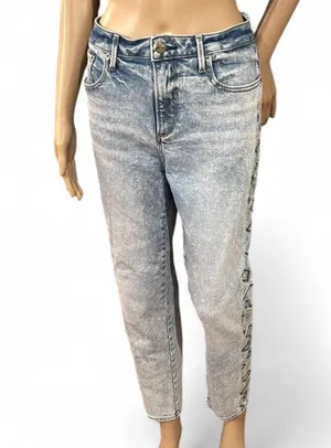 Driftwood Gizelle Straight Leg Blue Jeans Raw Hem Mid-rise Embroidered Size 28 thumbnail 1