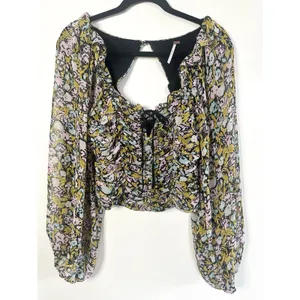 Free People Mabel Floral Printed‎ Ruched Smocked Crop Top Long Sleeve Blouse S thumbnail 12