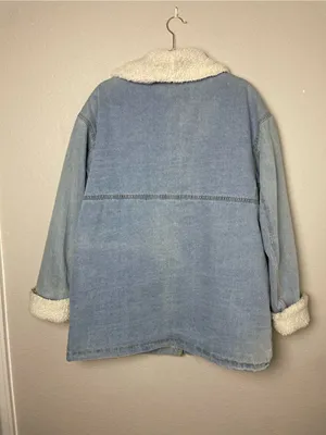 Ashley Vintage Charm HEAVY Sherpa-Lined Light Blue Denim Jacket Size L thumbnail 7