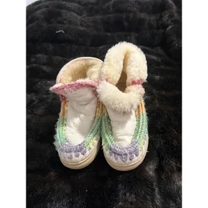 MOU - Eskimo Sneaker with Bold Rainbow Stitching in Nubuck True White 6 shoes thumbnail 2