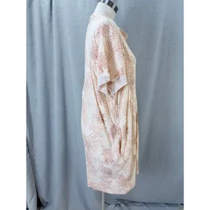 Faherty Linen Blend‎ Palm Print Pintuck Henley Shift Dress Peach Cream XXL thumbnail 8