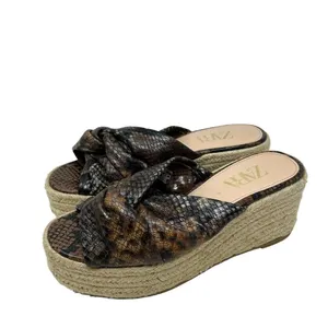 Zara Brown Snakeskin Jute Espadrille Platform Slide Sandals Size 39 /‎ US 8.5 thumbnail 5