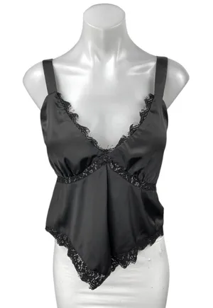 Heartloom Women's Black Satin Lace Sleeveless Cami Camisole Slip Tank Top Size M thumbnail 1