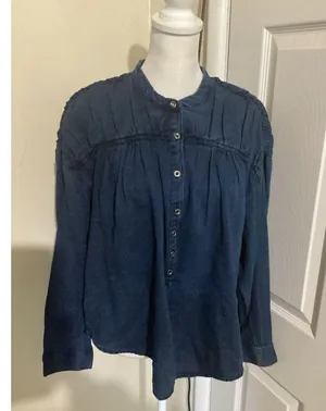 Pilcro Chambray Quarter Button Long Sleeve Chambray Blouse XS thumbnail 4