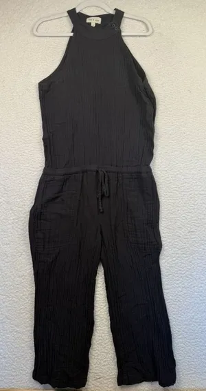Cloth & Stone Jumpsuit Womens Medium Black Sleeveless High Neck Cropped‎ Pockets thumbnail 1