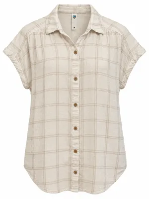 Women's Cream Plaid Button-Front Shirt - Lightweight Short Sleeve thumbnail 1